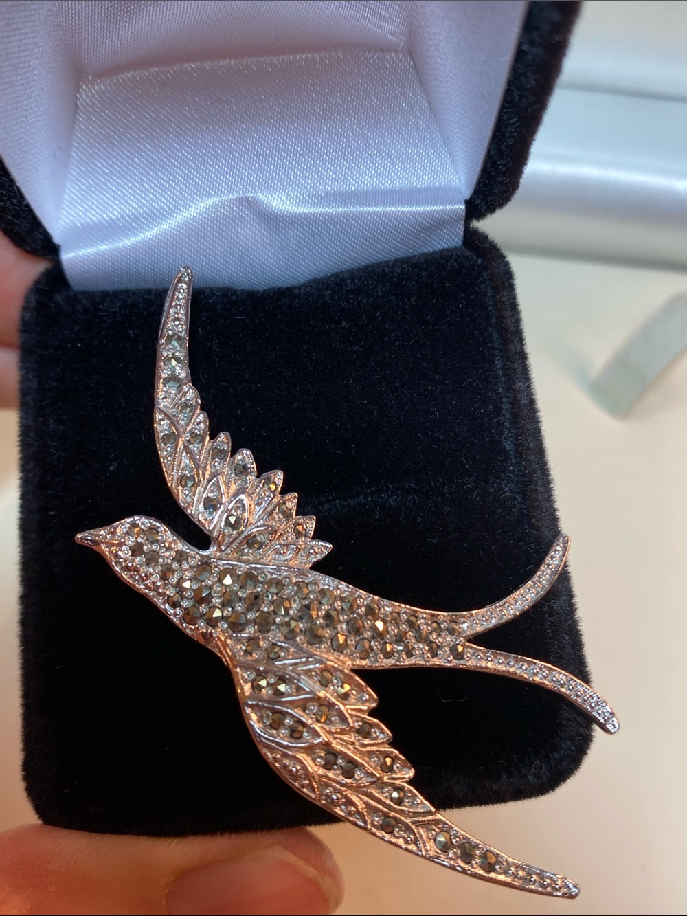 Vintage Marcasite Swallow Bird Brooch Silver Tone 6.2 cm